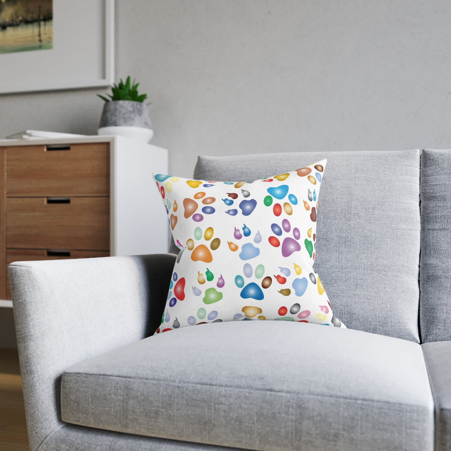 Cat Paws Square Pillow - White Back