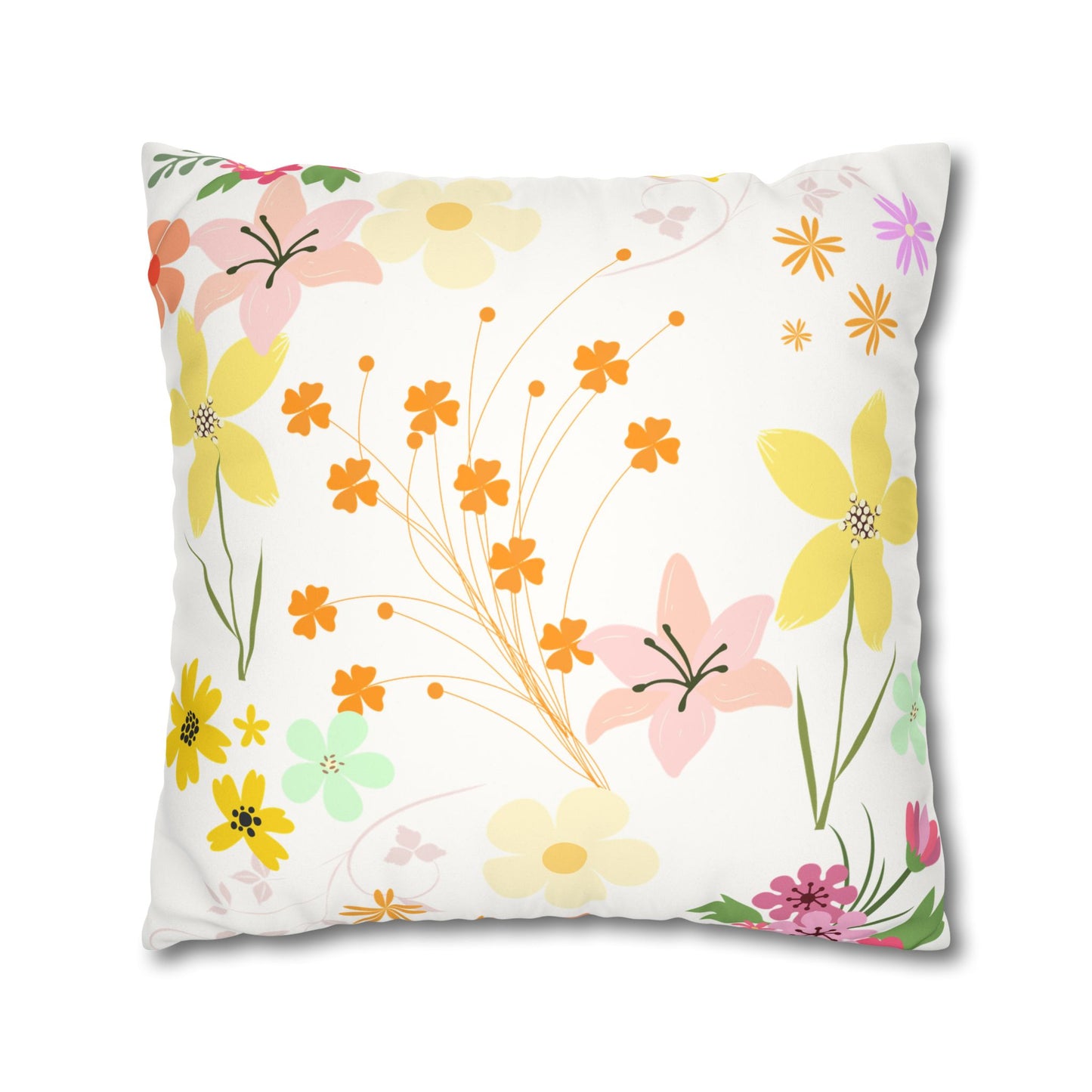 Floral Faux Suede Square Pillowcase