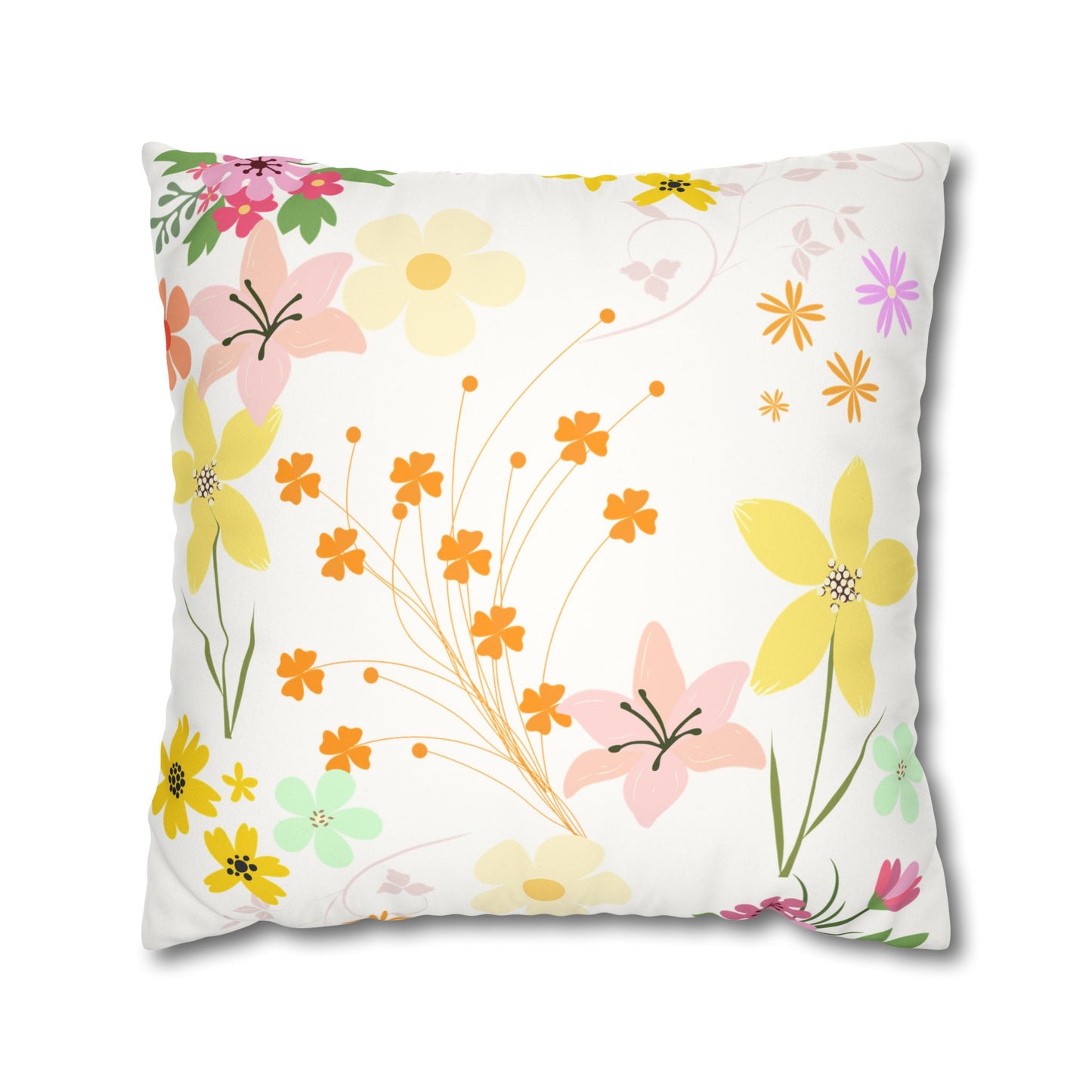 Floral Faux Suede Square Pillowcase