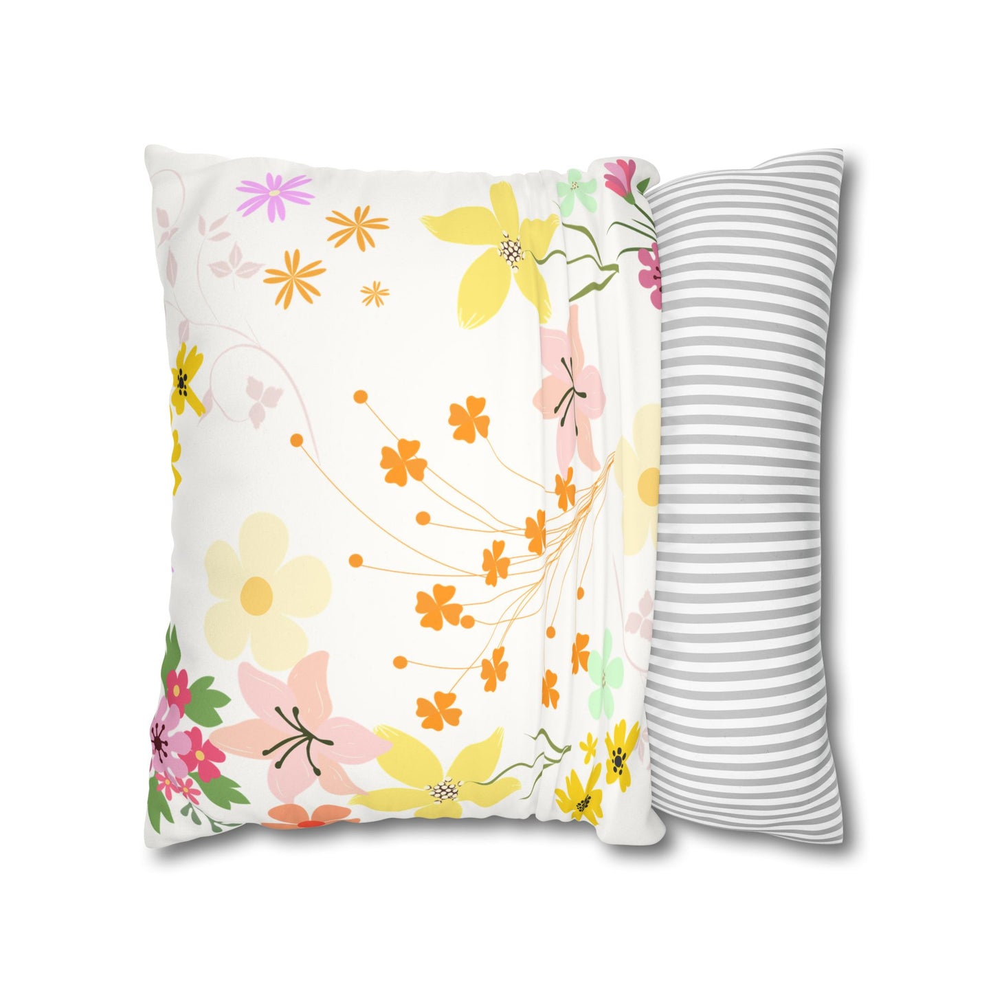 Floral Faux Suede Square Pillowcase