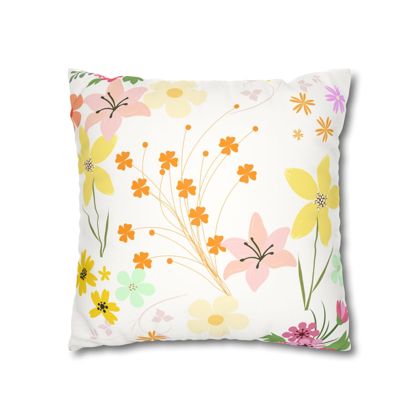 Floral Faux Suede Square Pillowcase