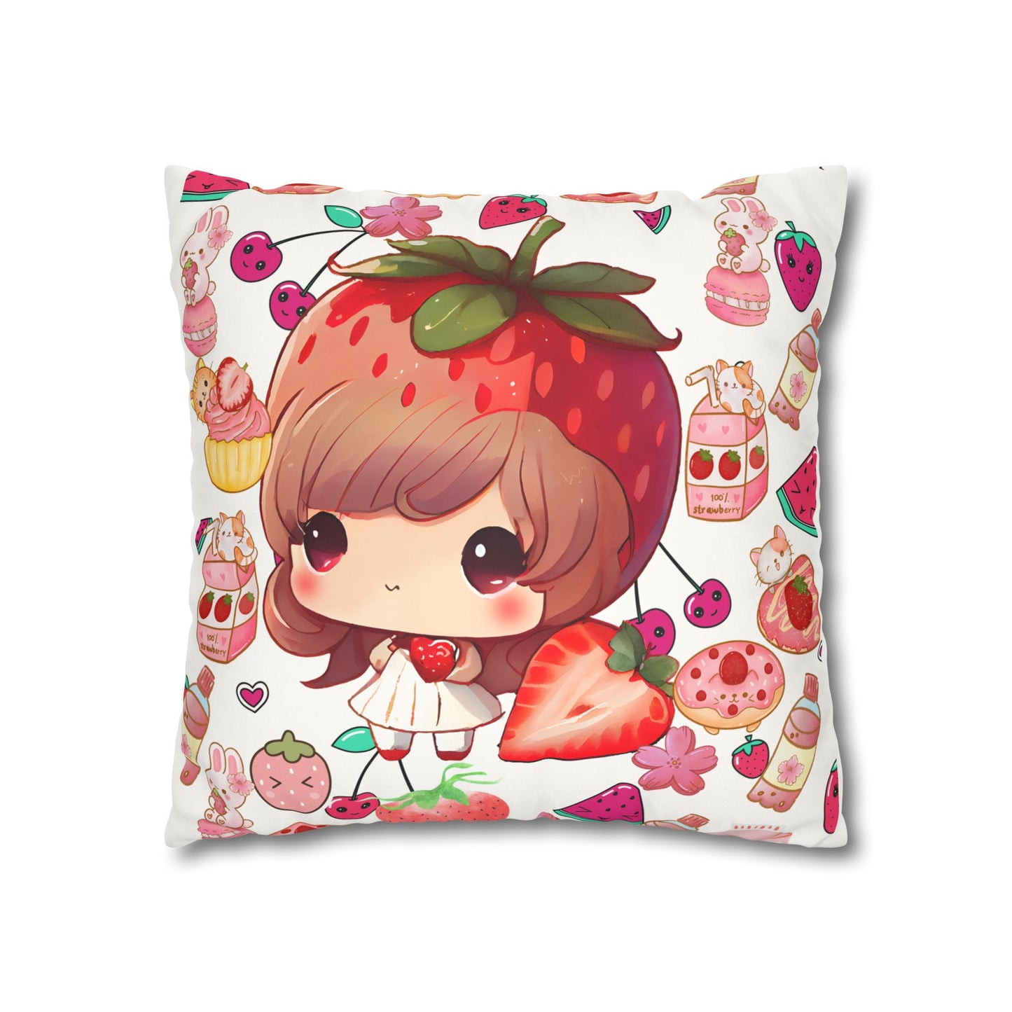 Strawberry dreams Faux Suede Square Pillowcase