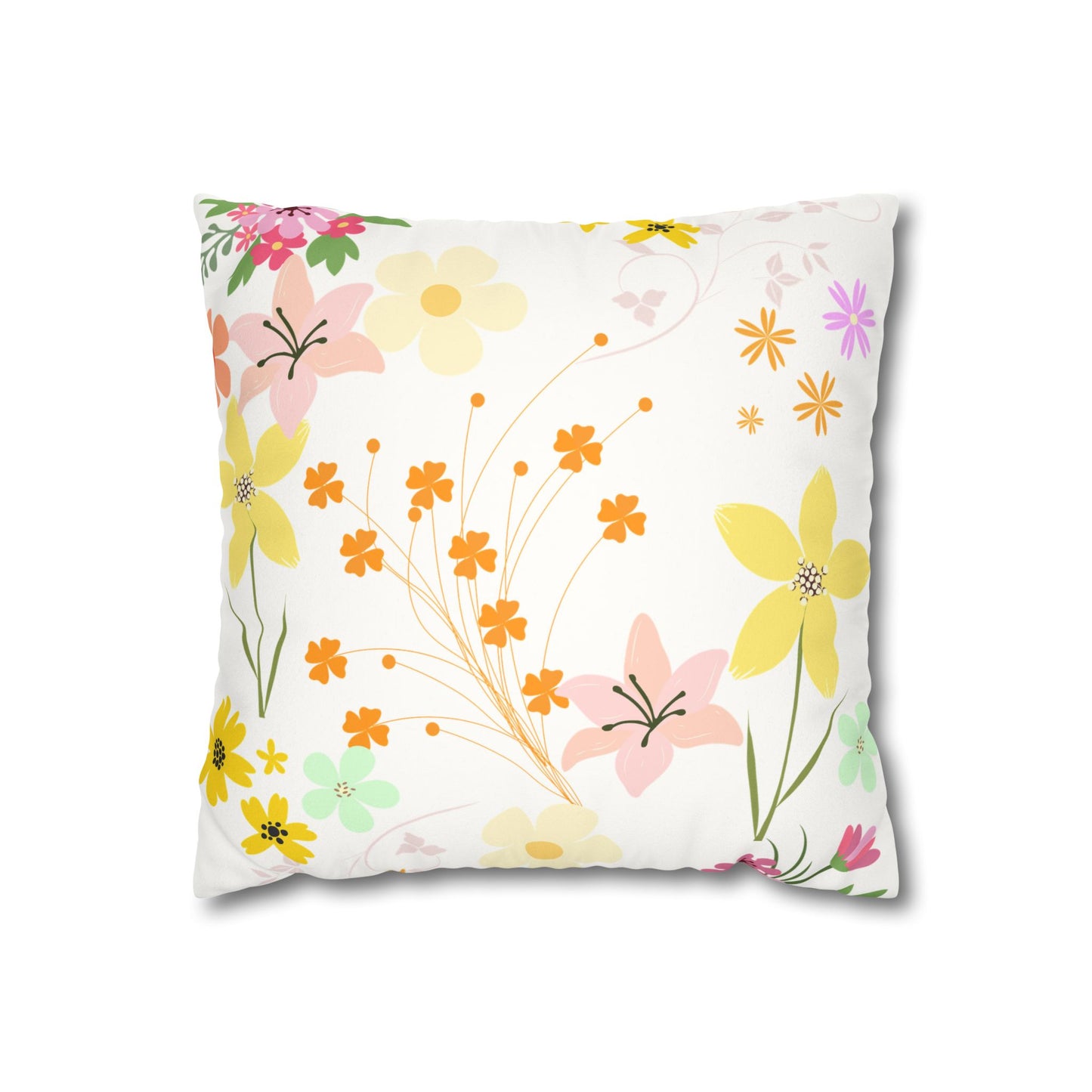Floral Faux Suede Square Pillowcase