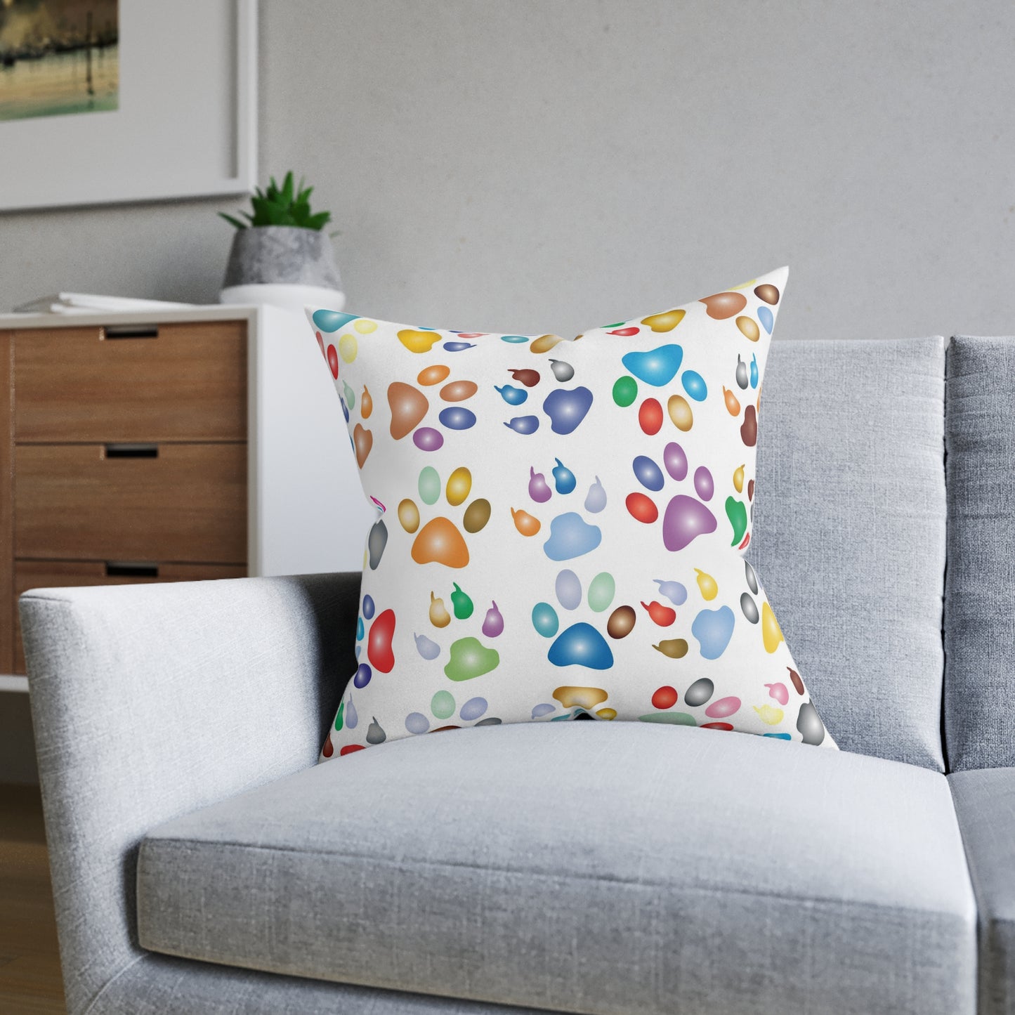 Cat Paws Square Pillow - White Back