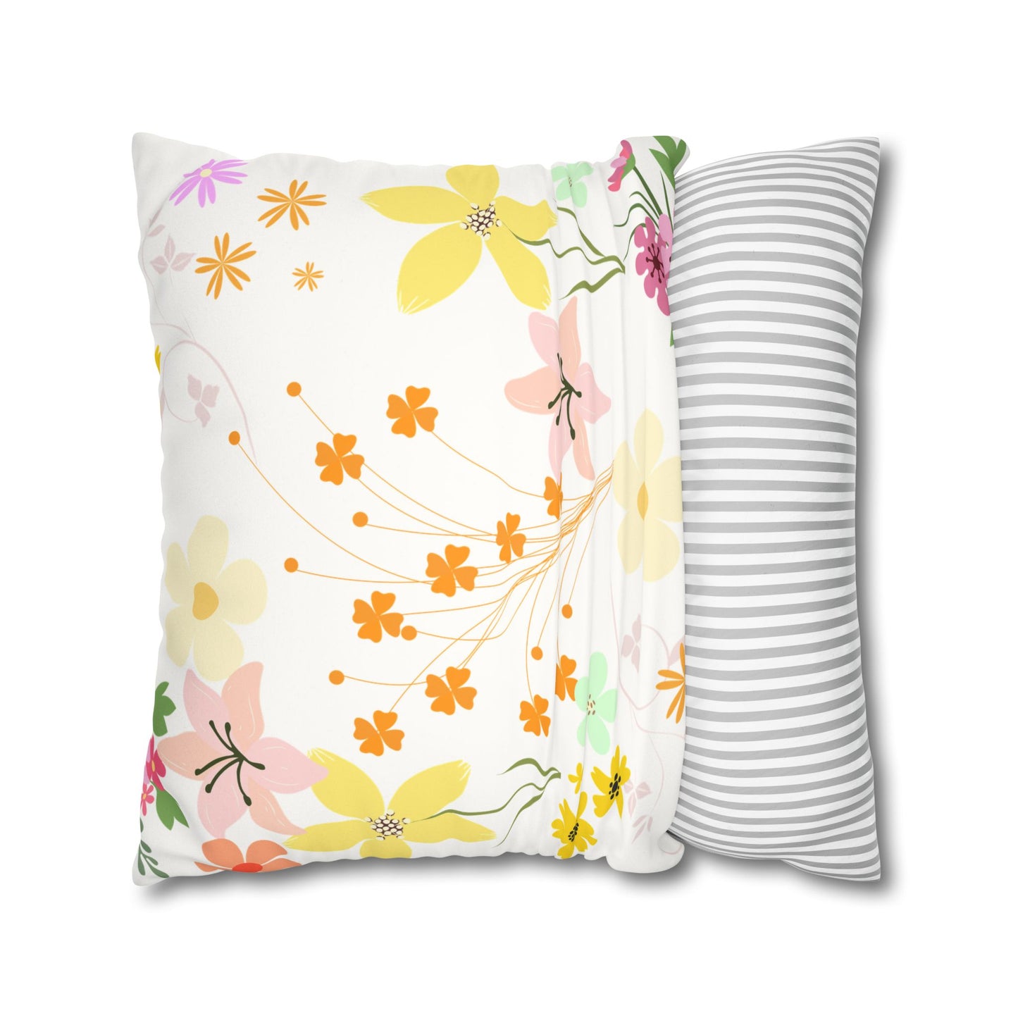 Floral Faux Suede Square Pillowcase