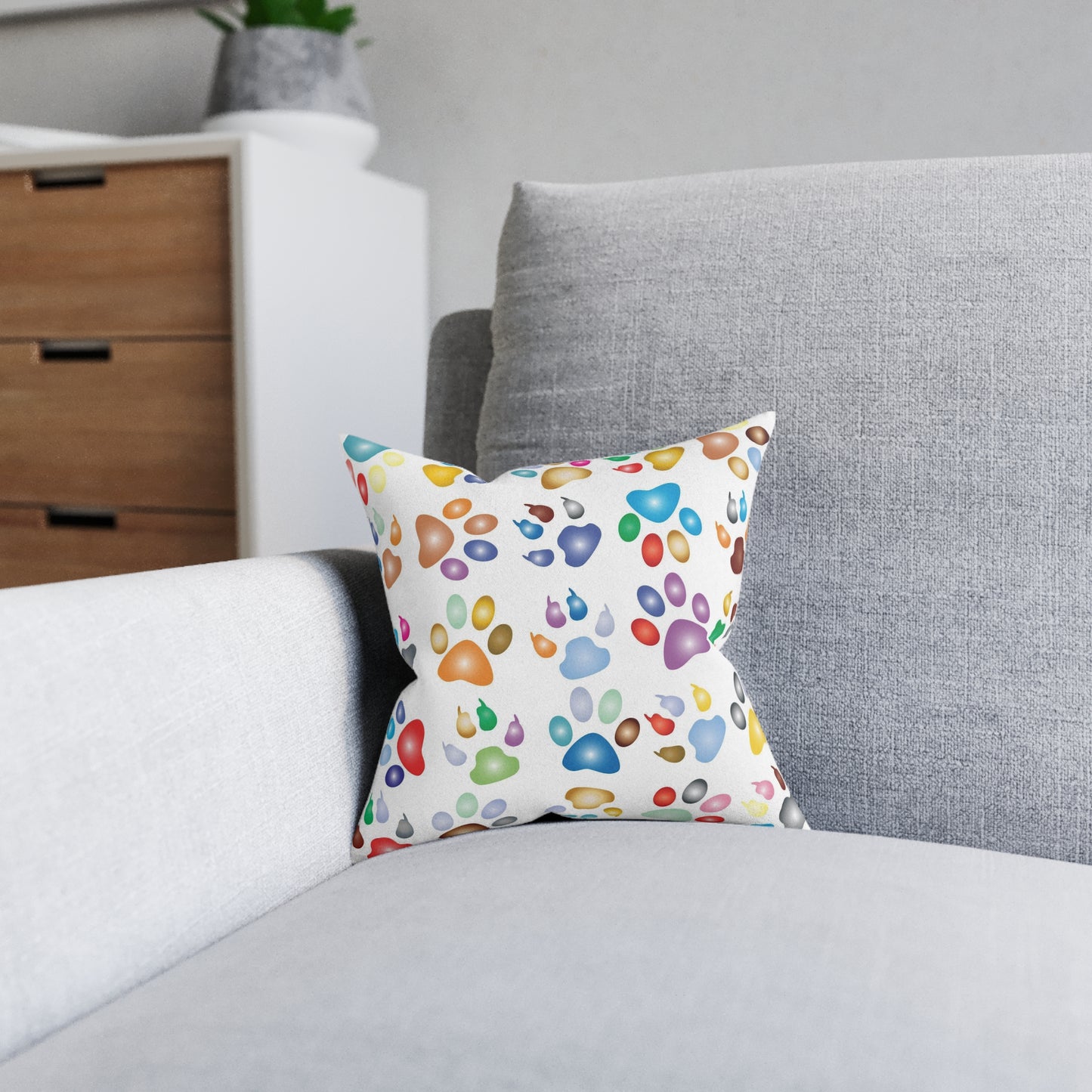 Cat Paws Square Pillow - White Back