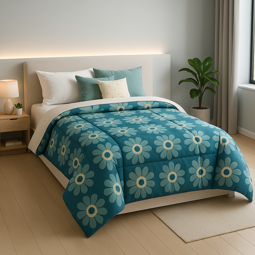 Green Floral luxury Microfiber Comforter Queen