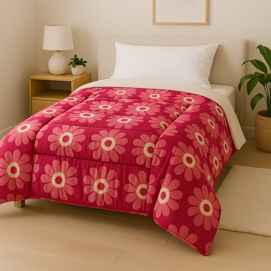 Pink Foral Microfiber Comforter Queen
