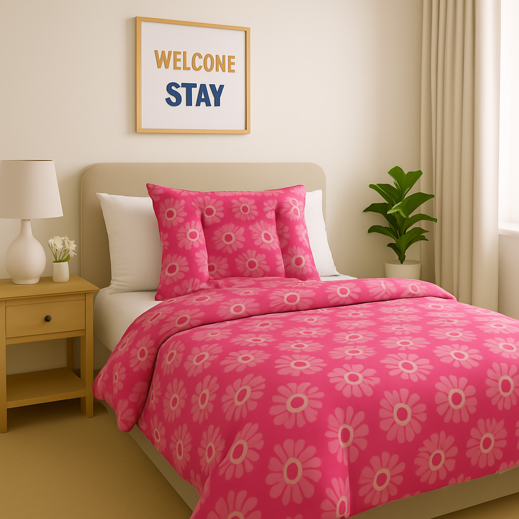 Pink Foral Microfiber Comforter Queen