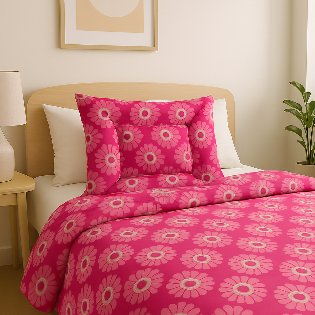 Pink Foral Microfiber Comforter Queen