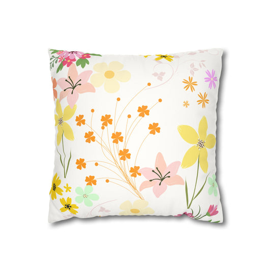 Floral Faux Suede Square Pillowcase